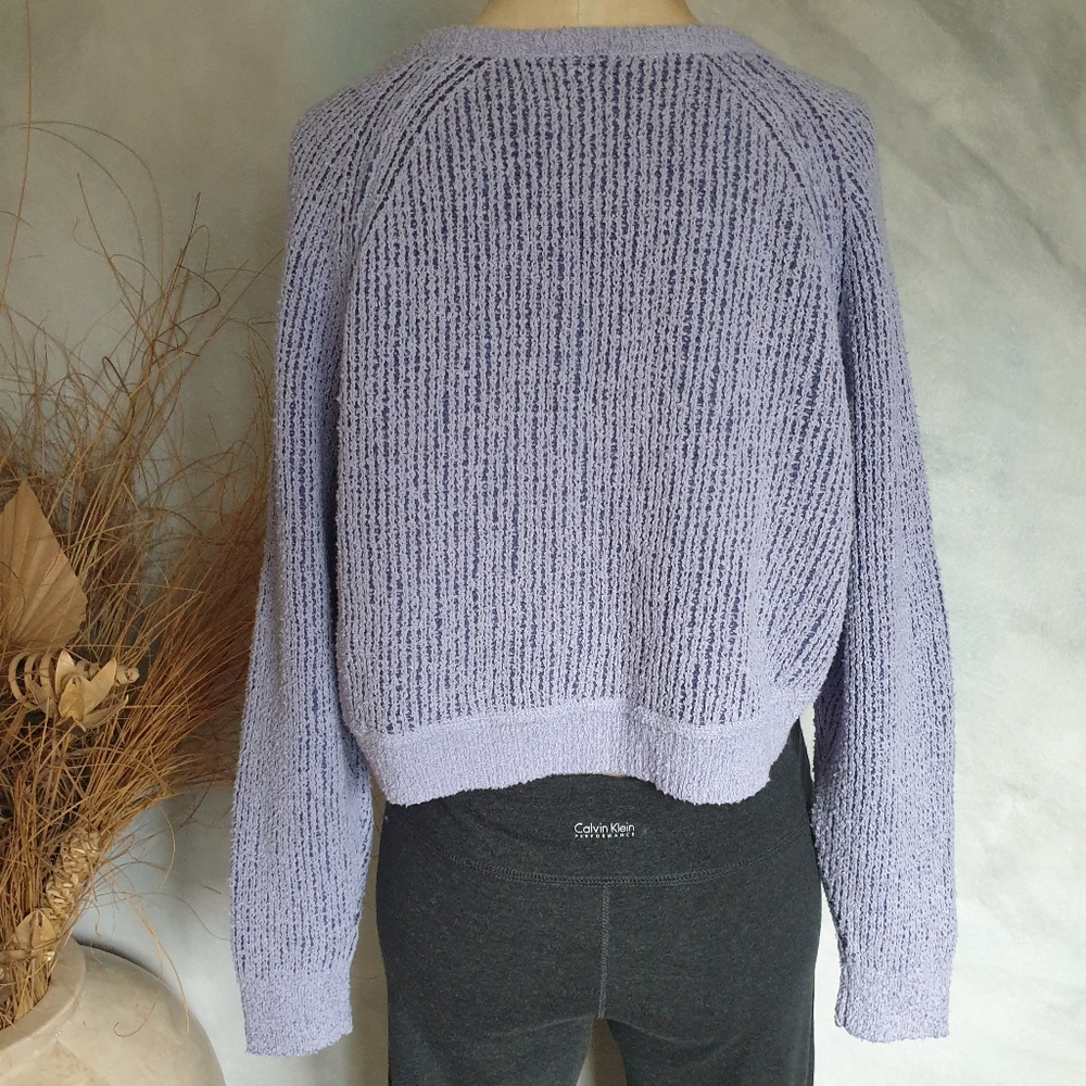 Free People High Low Purple Combo Textured V-Neck Relaxed Fit Comfy Sweater Sm - Picture 12 of 16